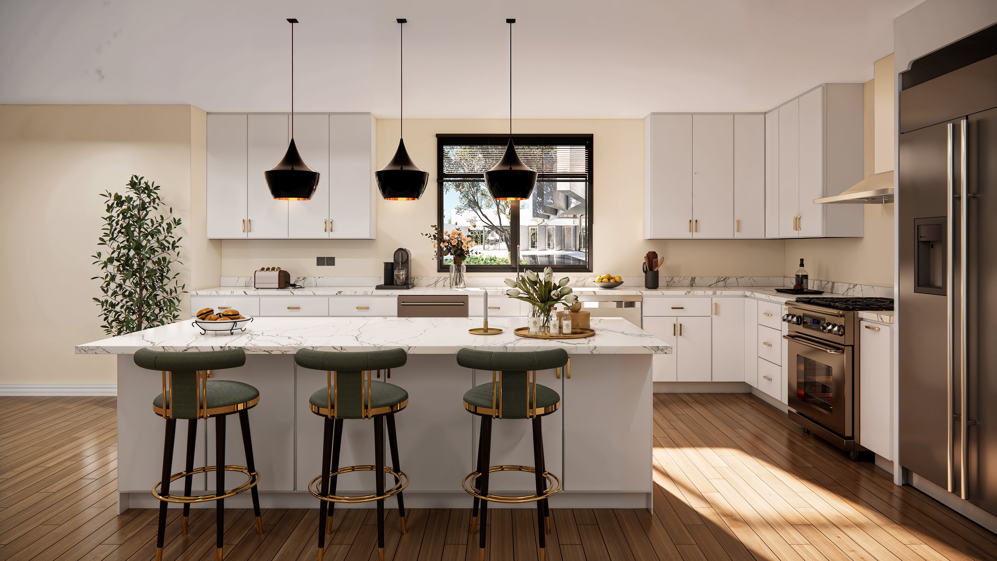 Bright and Airy Kitchen with White Cabinets from L&C Cabinetry